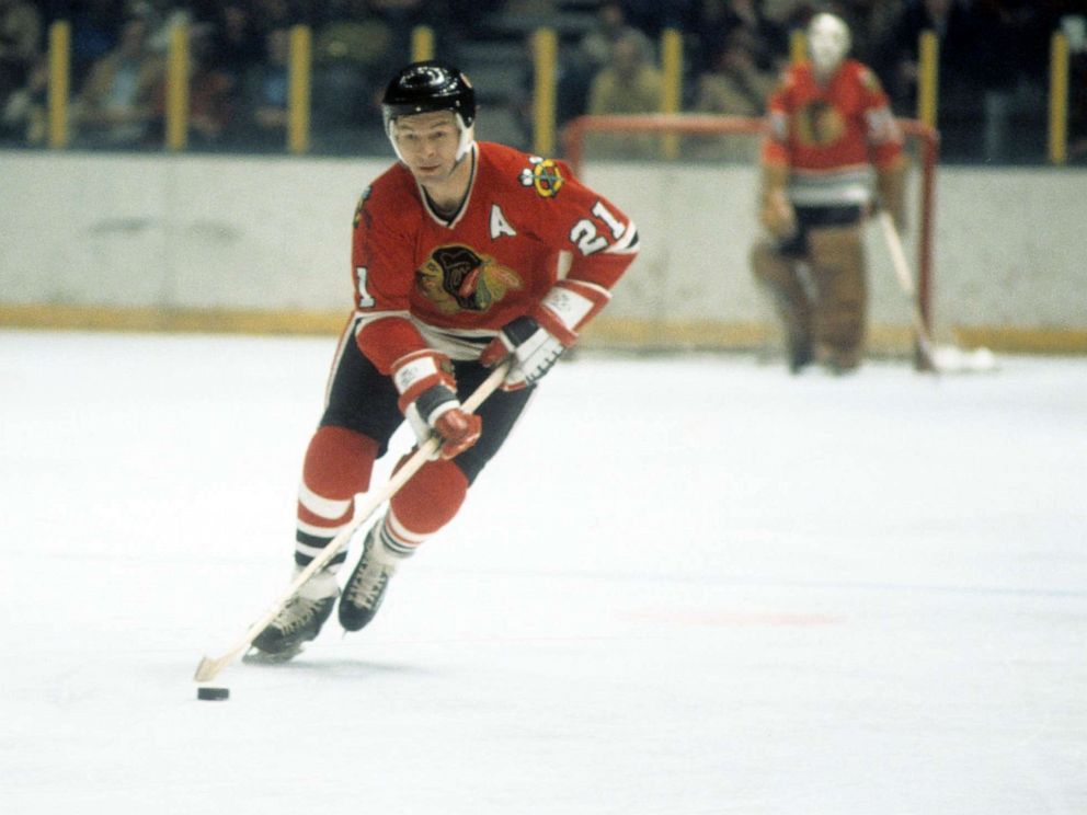 PHOTO: Stan Mikita of the Chicago Blackhawks skates on the ice during an NHL game against the New York Rangers on December 16, 1973, at Madison Square Garden in New York.