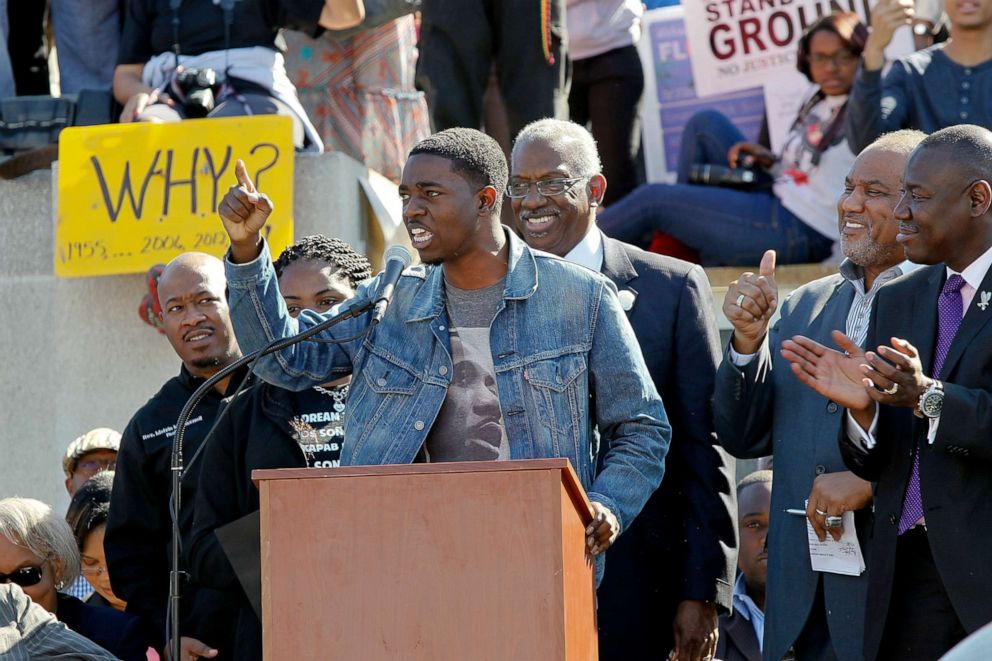 PHOTO: Morehouse College SGA President Stephen A. Green speaks during the "Stand Your Ground" rally in Tallahassee, Fla. on March 10, 2014.