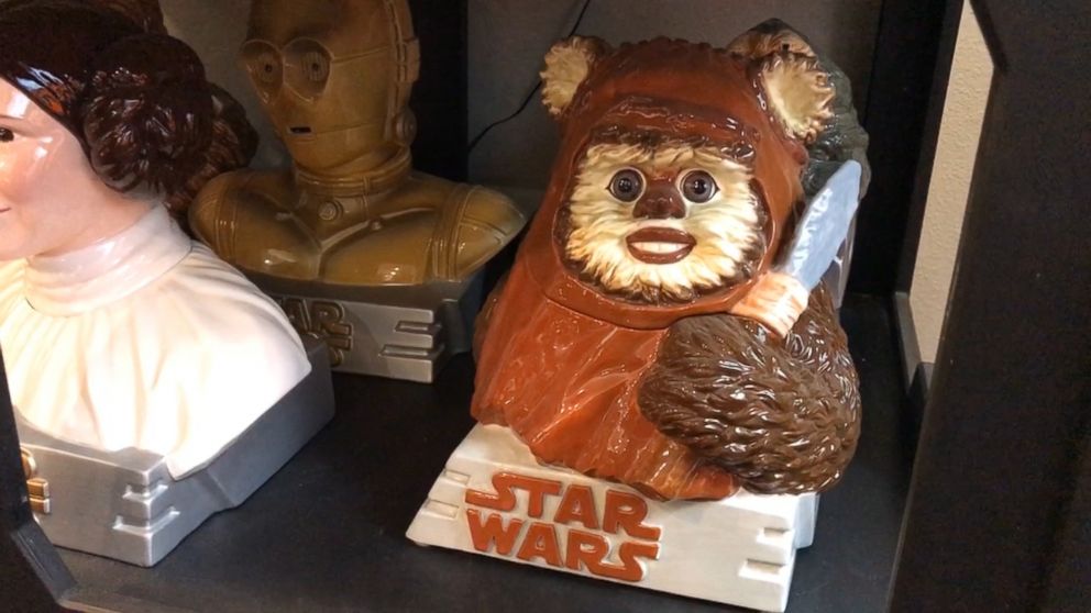 PHOTO: An Ewok cookie jar is one of many found on the shelves at Rancho Obi Wan in Petaluma, Calif.