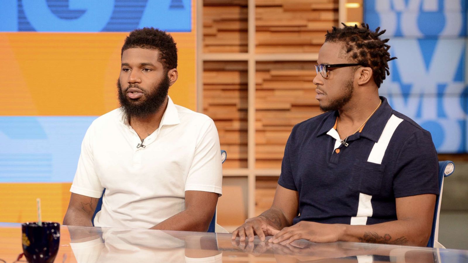 PHOTO: Rashon Nelson and Donte Robinson appear on "Good Morning America," April 19, 2018, to discuss their arrest at a Philadelphia Starbucks.