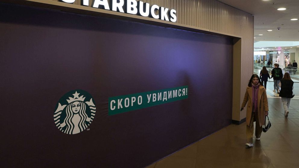 PHOTO: A closed Starbucks cafe in central Saint Petersburg, Russia, May 23, 2022.