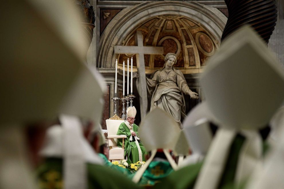 PHOTO: Pope Francis celebrates a closing mass at the end of the Synod of Bishops at the Saint Peter's Basilica in the Vatican, Oct. 28, 2018. 