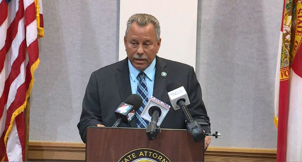 PHOTO: 7th Judicial Circuit State Attorney R.J. Larizza speaks to the press on May 27, 2021, announcing that 14-year old Aiden Fucci will be charged as an adult, with the 1st-degree murder of Tristyn Bailey, in an image taken from WJXX-TV video.