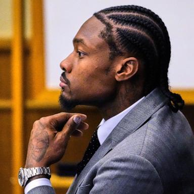 PHOTO: Former New England Patriots wide receiver Stefon Diggs appears in court during his trial at Norfolk County District Court, May 5, 2026, in Dedham, Mass. 