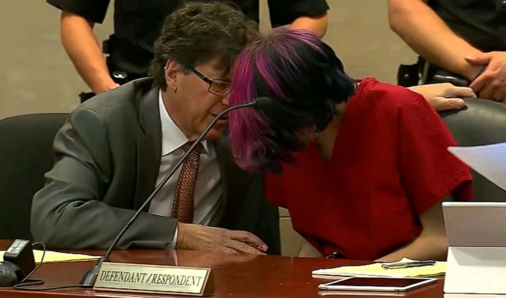 PHOTO: Devon Erickson, 18, one of the two suspects in a shooting at the STEM School in Highlands Ranch, Colo., appears in court for his first hearing on May 8, 2019.