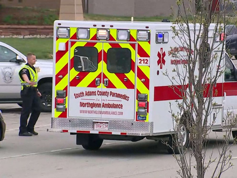 PHOTO: A police officer directs an ambulance after reports of a shooting at STEM School Highlands Ranch in Highlands Ranch, Colo., May 7, 2019.