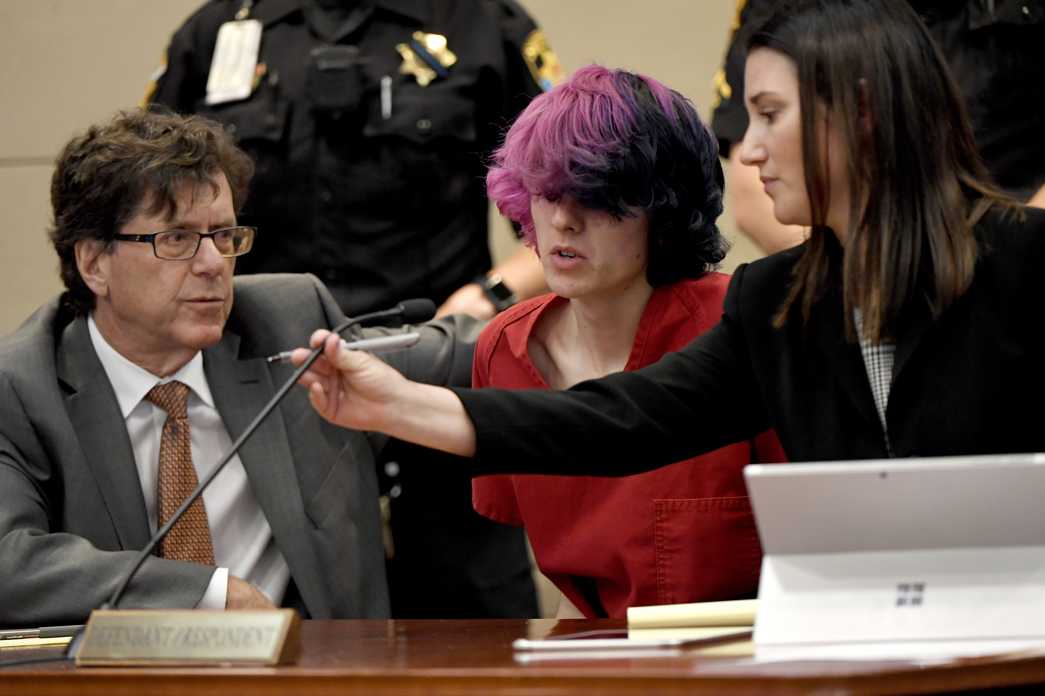 PHOTO: Devon Erickson, an accused STEM school shooter, answers the judge during his advisement at the Douglas County Courthouse in Castle Rock, Colo., May 8, 2019.