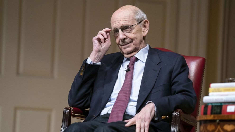 PHOTO: Stephen Breyer, associate justice of the U.S. Supreme Court, speaks during a discussion at the Law Library of Congress in Washington, D.C., Feb. 17, 2022.