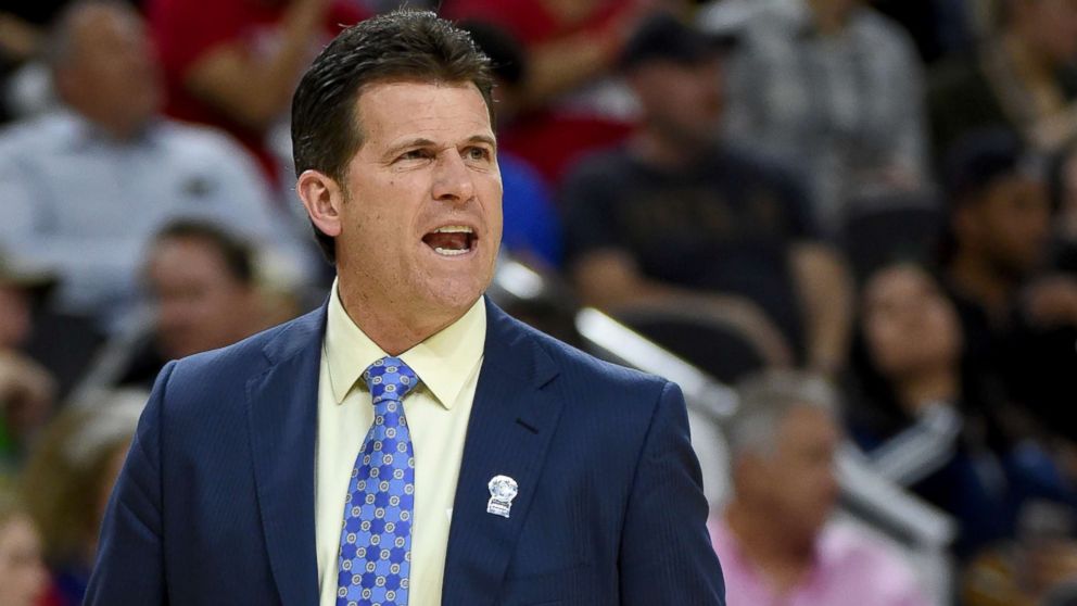 PHOTO: Head coach Steve Alford of the UCLA Bruins  reacts during a semifinal game of the Pac-12 Basketball Tournament against the Arizona Wildcats at T-Mobile Arena, March 10, 2017, in Las Vegas.
