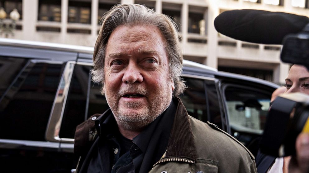 PHOTO: Steve Bannon, the former chief executive of Donald Trump's 2016 presidential campaign, speaks to members of the media outside federal court after testifying in Washington, D.C., Nov. 8, 2019.