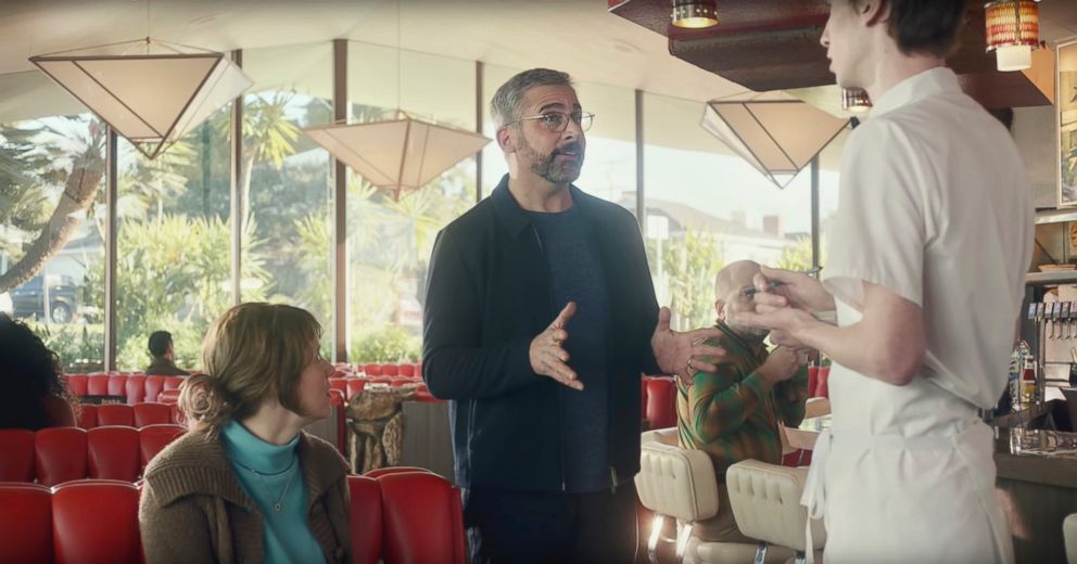 PHOTO: This screen grab from video provided by PepsiCo shows an image from the company's 2019 Super Bowl NFL football spot featuring Steve Carell. Star power abounds in this year’s Super Bowl ads.