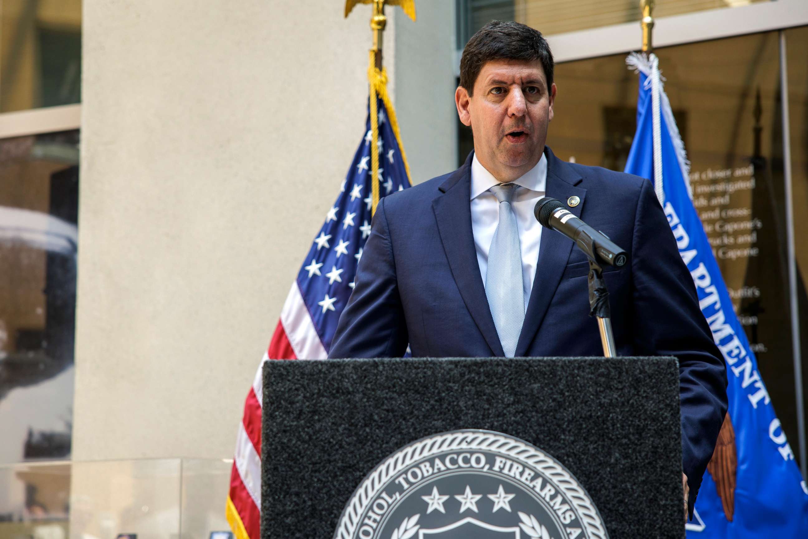 PHOTO: Steven Dettelbach speaks after being sworn in as the Director of The Bureau of Alcohol, Tobacco, Firearms, and Explosives (ATF) at the ATF headquarters, on July 19, 2022, in Washington, D.C.