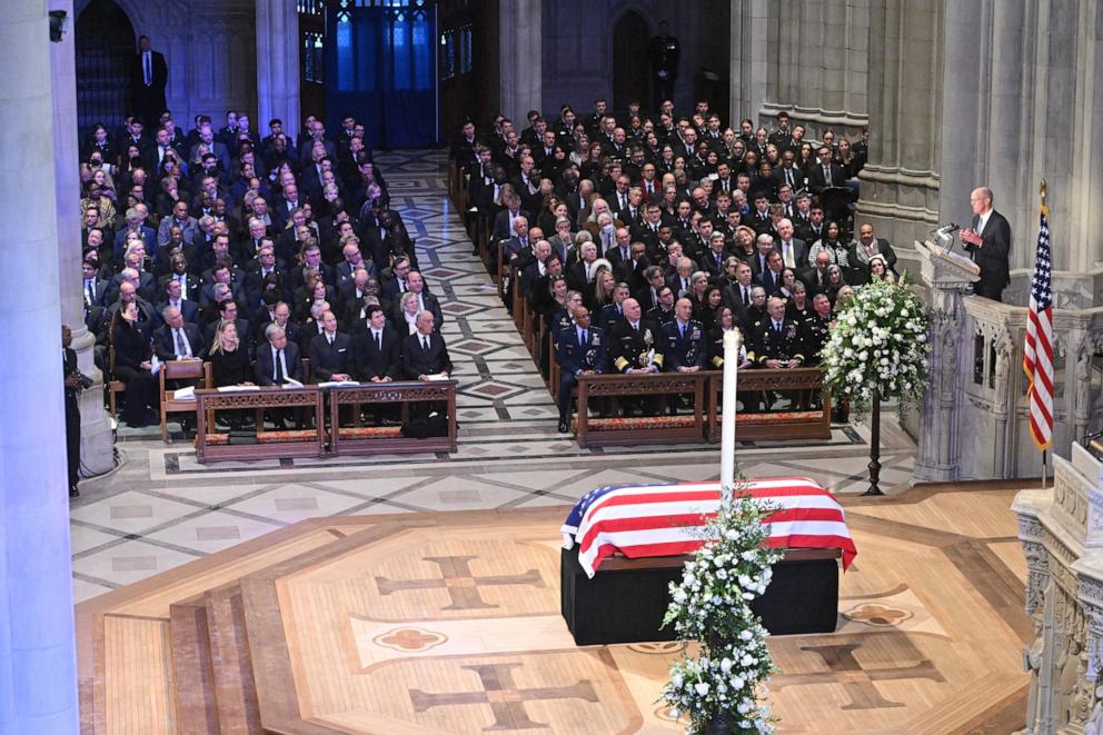 PHOTO: Steve Ford, son of the late former President Gerald Ford, speaks at the State Funeral Service for former US President Jimmy Carter at the Washington National Cathedral in Washington, Jan. 9, 2025.