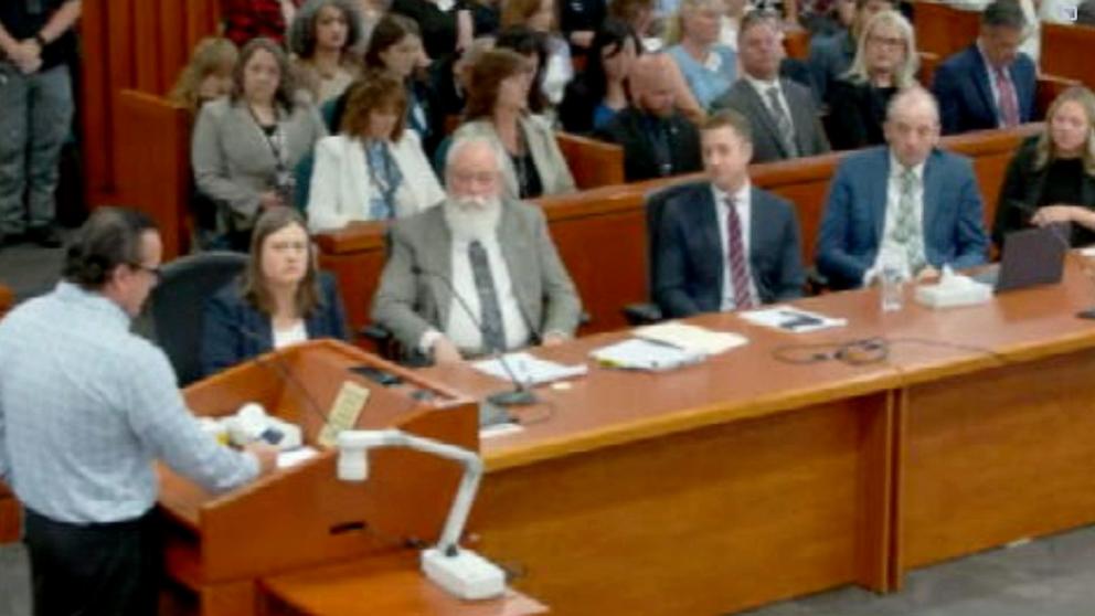 PHOTO: Steve Goncalves, father of Kaylee Goncalve, reads a victim impact statement during Bryan Kohberger's sentencing, July 23, 2025, in Boise, Idaho.