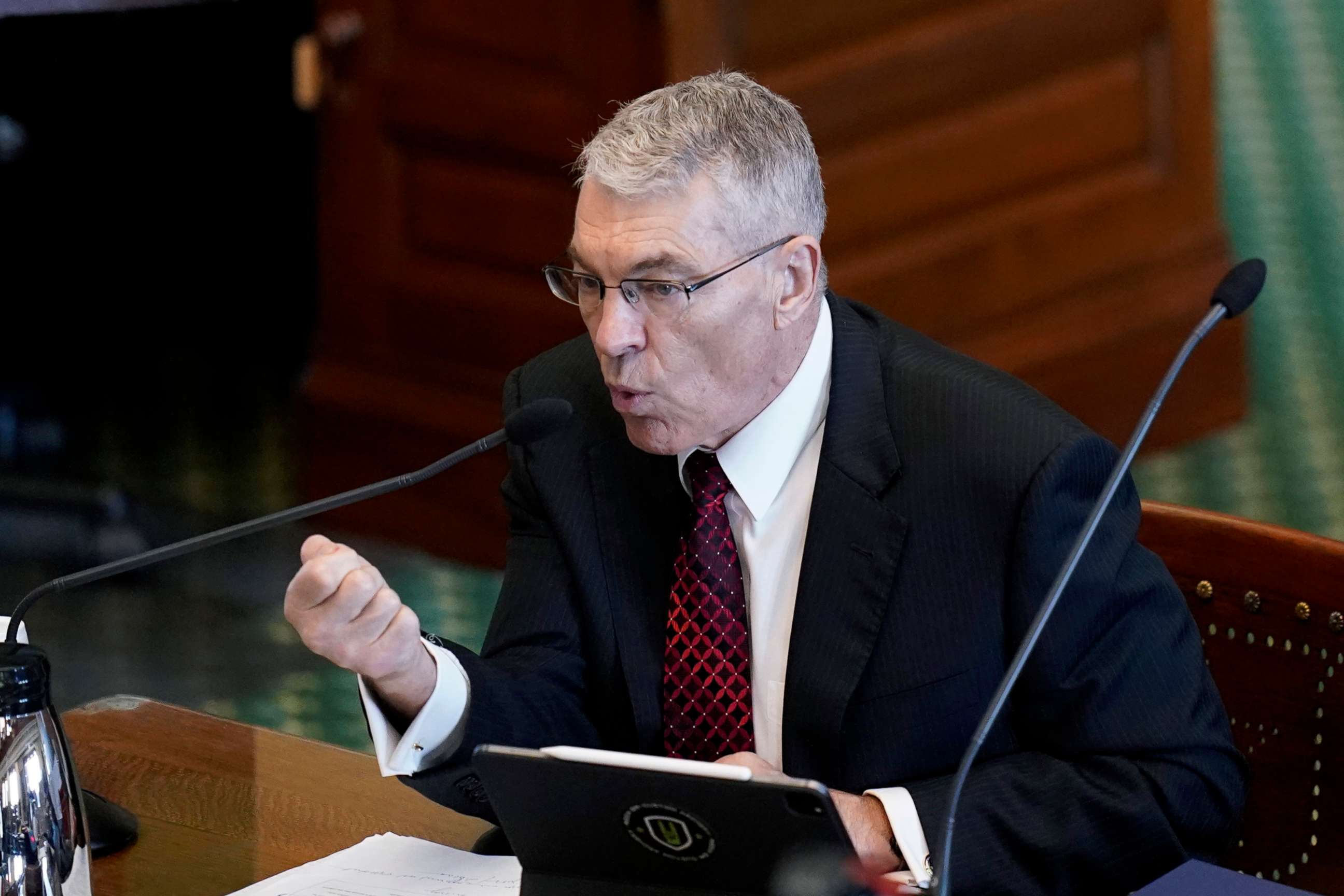 PHOTO: Texas Department of Public Safety Director Steve McCraw testifies at a Texas Senate hearing at the state capitol, June 21, 2022, in Austin, Texas.