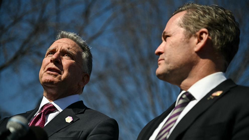 PHOTO: Special Envoy to the Middle East Steve Witkoff and US National Security Advisor Mike Waltz speak to reporters outside the White House Feb. 4, 2025, in Washington.