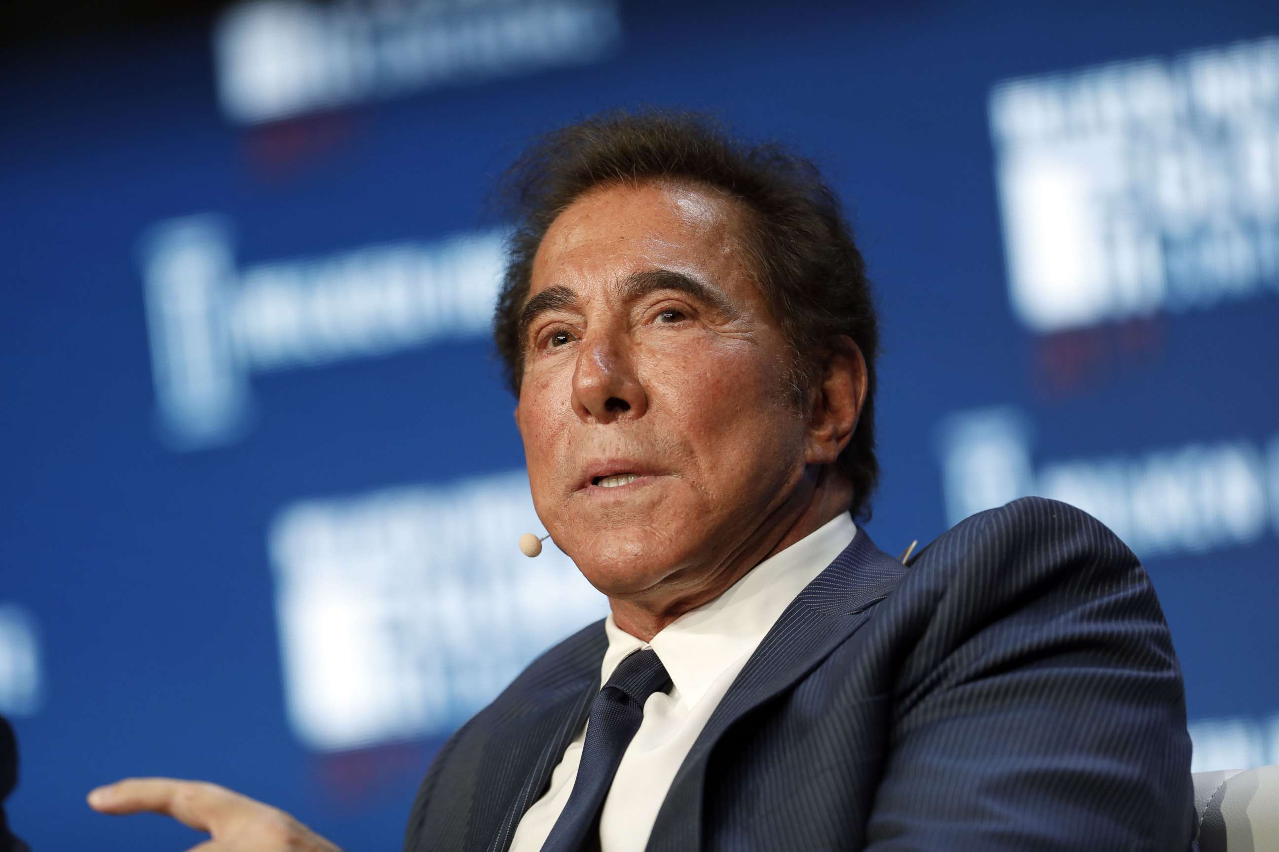 PHOTO: Billionaire Steve Wynn speaks during the Milken Institute Global Conference in Beverly Hills, Calif., May 3, 2017.