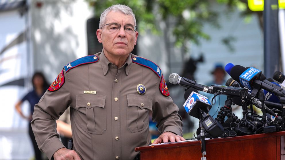 PHOTO: Col. Steven C. McCraw, Director of the Texas Department of Public Safety, speaks during a press conference about the mass shooting at Robb Elementary School on May 27, 2022, in Uvalde, Texas.