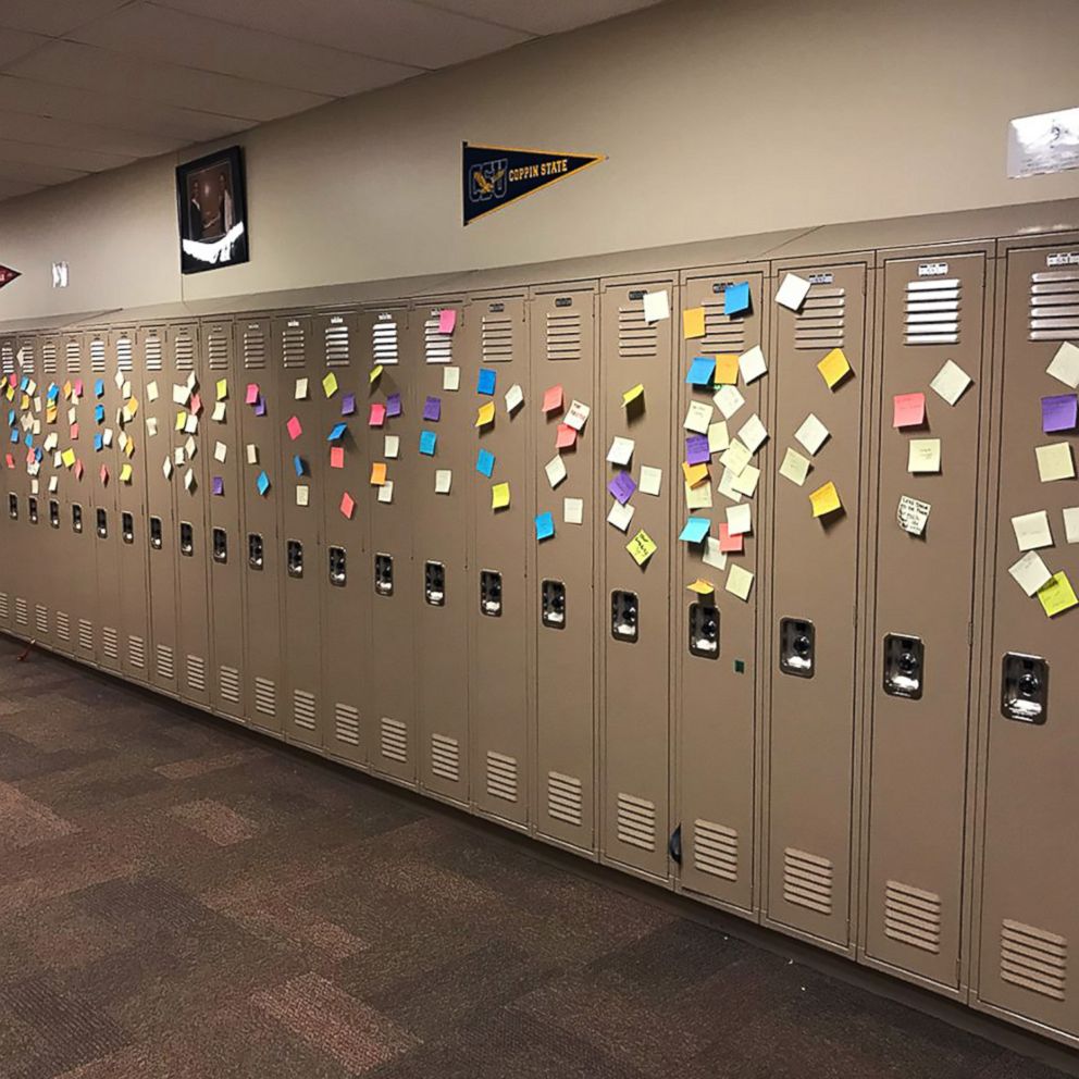 PHOTO: Faculty and students at Arbor Preparatory High School in Michigan filled the halls of their campus with post-it notes that had words of love and encouragement.