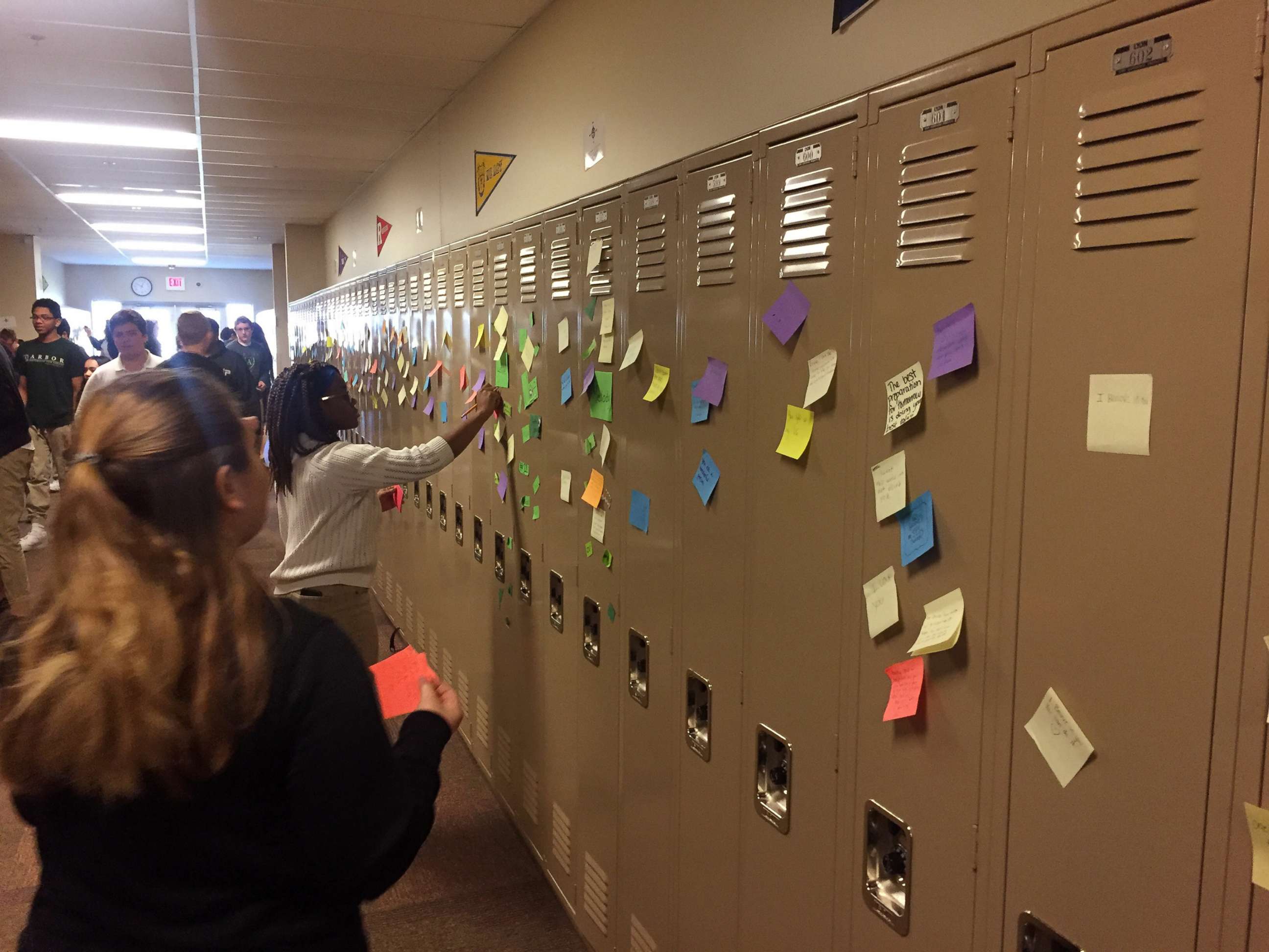 PHOTO: Students and faculty at Arbor Preparatory High School in Michigan filled the halls of their campus with post-it notes that had words of love and encouragement.