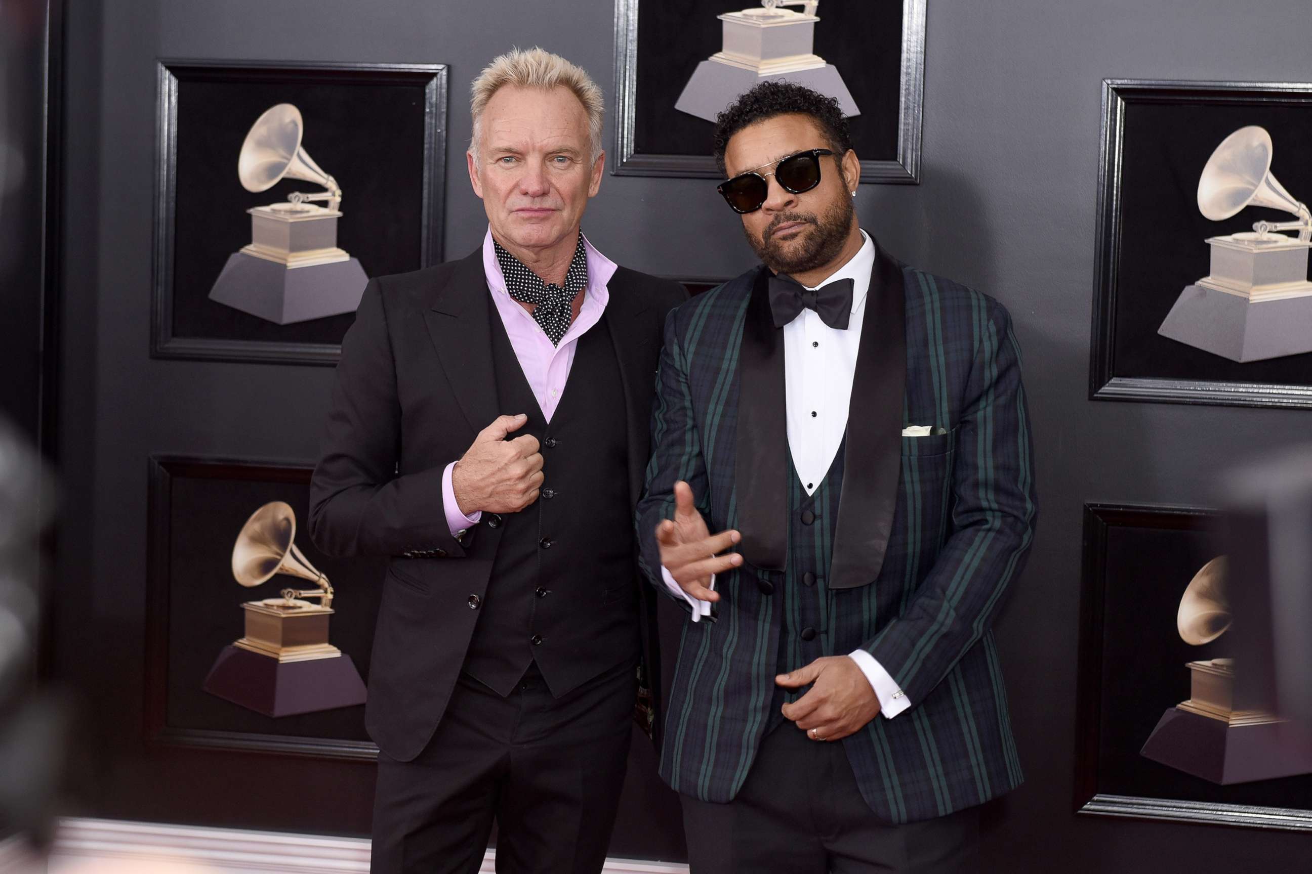 PHOTO: In this Jan. 28, 2018, file photo, Sting and Shaggy attend the 60th Annual GRAMMY Awards in New York.