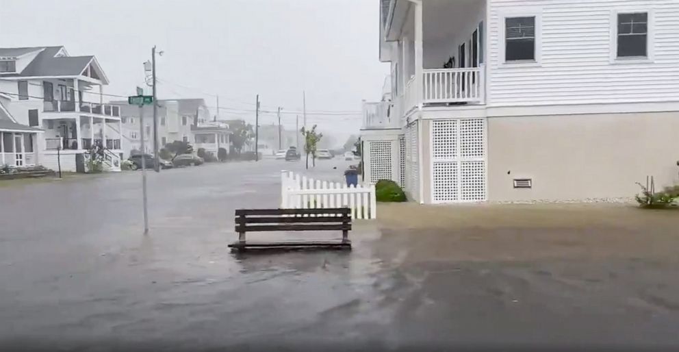 PHOTO: Rain from Tropical Storm Fay floods streets in Stone Harbor, N.J., July 10, 2020.