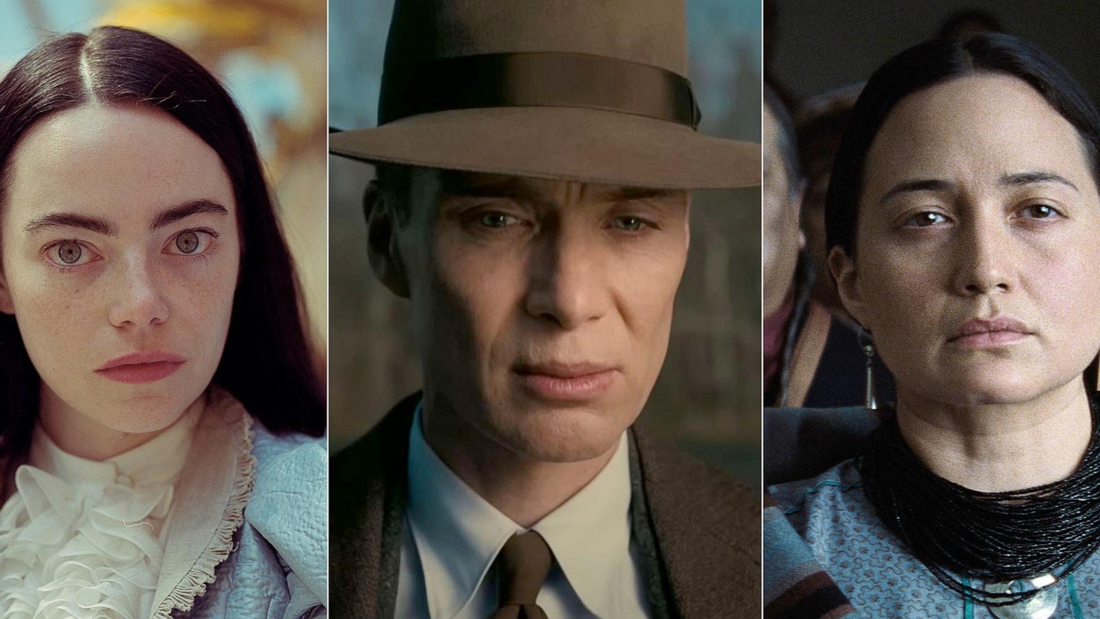 PHOTO: Emma Stone in "Poor Things," Cillian Murphy in "Oppenheimer," and Lily Gladstone in "Killers of the Flower Moon."