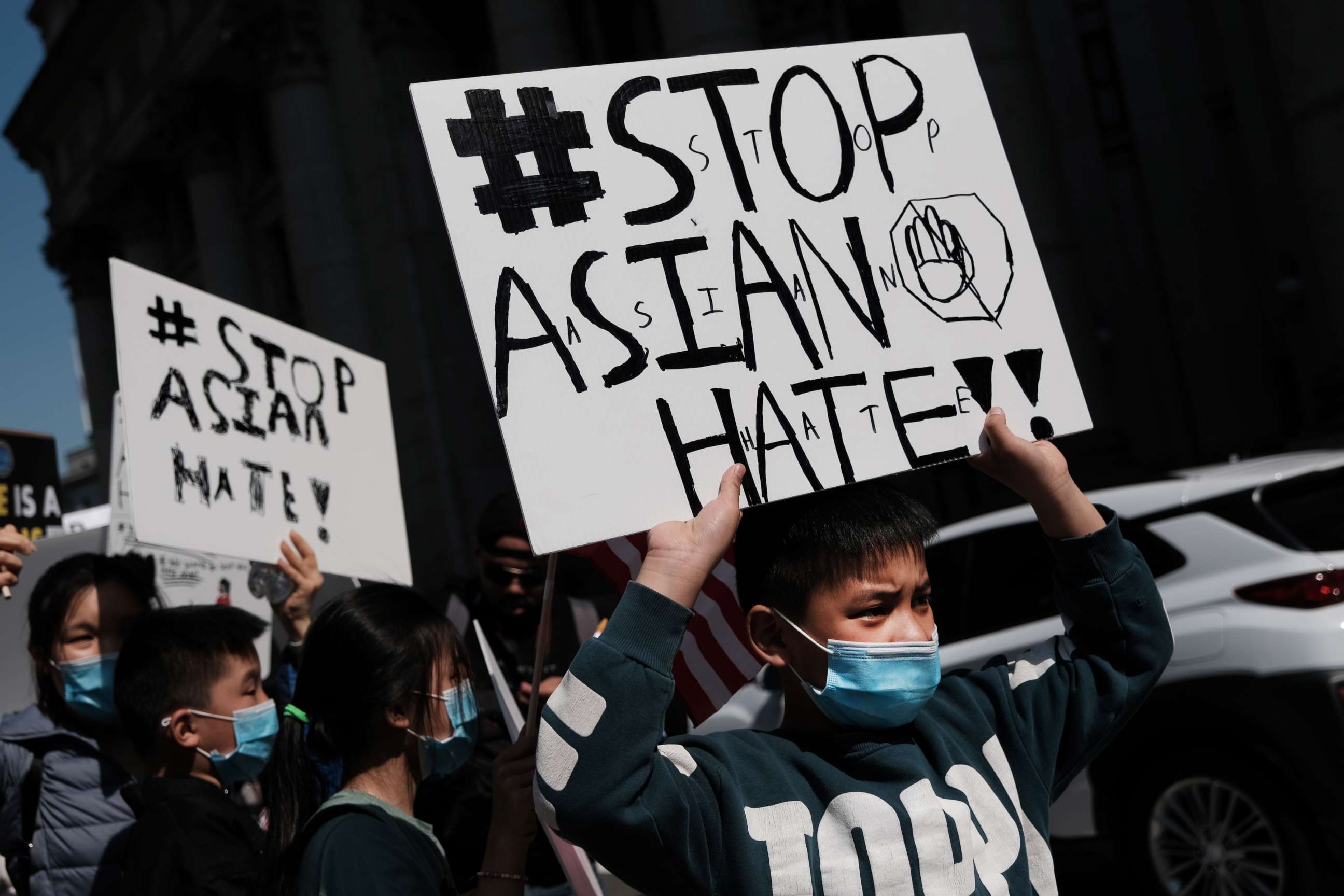PHOTO: People participate in a protest to demand an end to anti-Asian violence, April 4, 2021, in New York City.