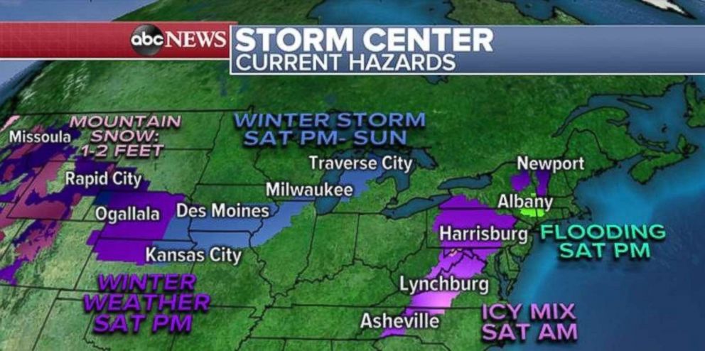 PHOTO: Alerts are in place for two storms moving into the central and eastern U.S. over the holiday weekend.