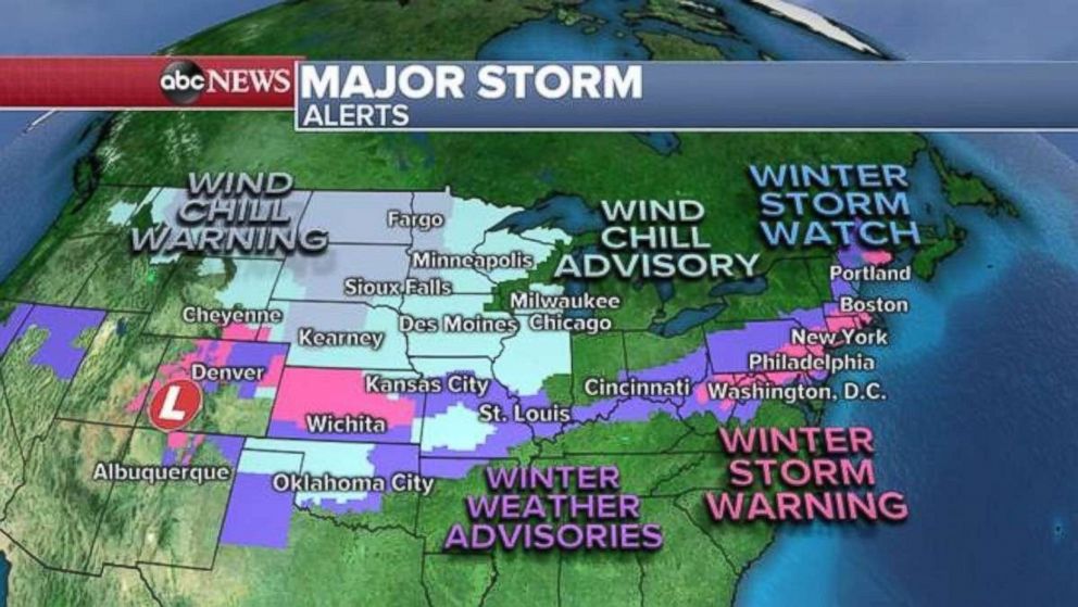 PHOTO: Storm alerts are in place across much of the country due to a fast-moving winter storm.