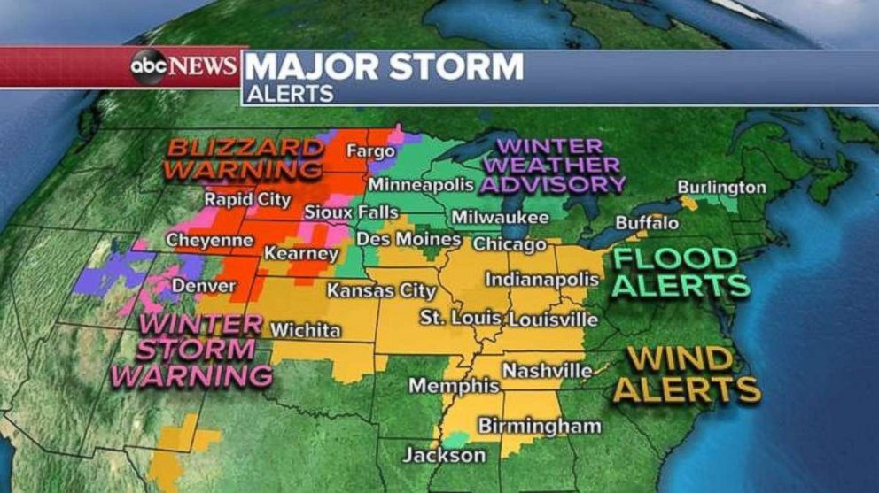 PHOTO: Blizzard warnings are in effect for the High Plains with wind alerts across most of the central U.S.