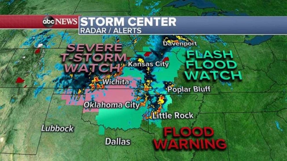 PHOTO: Severe thunderstorm watches are in effect in the Plains on Sunday, as well as the potential for flooding.
