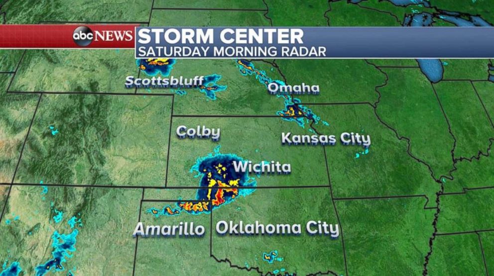 Strong storms are moving through the Plains on Saturday morning.