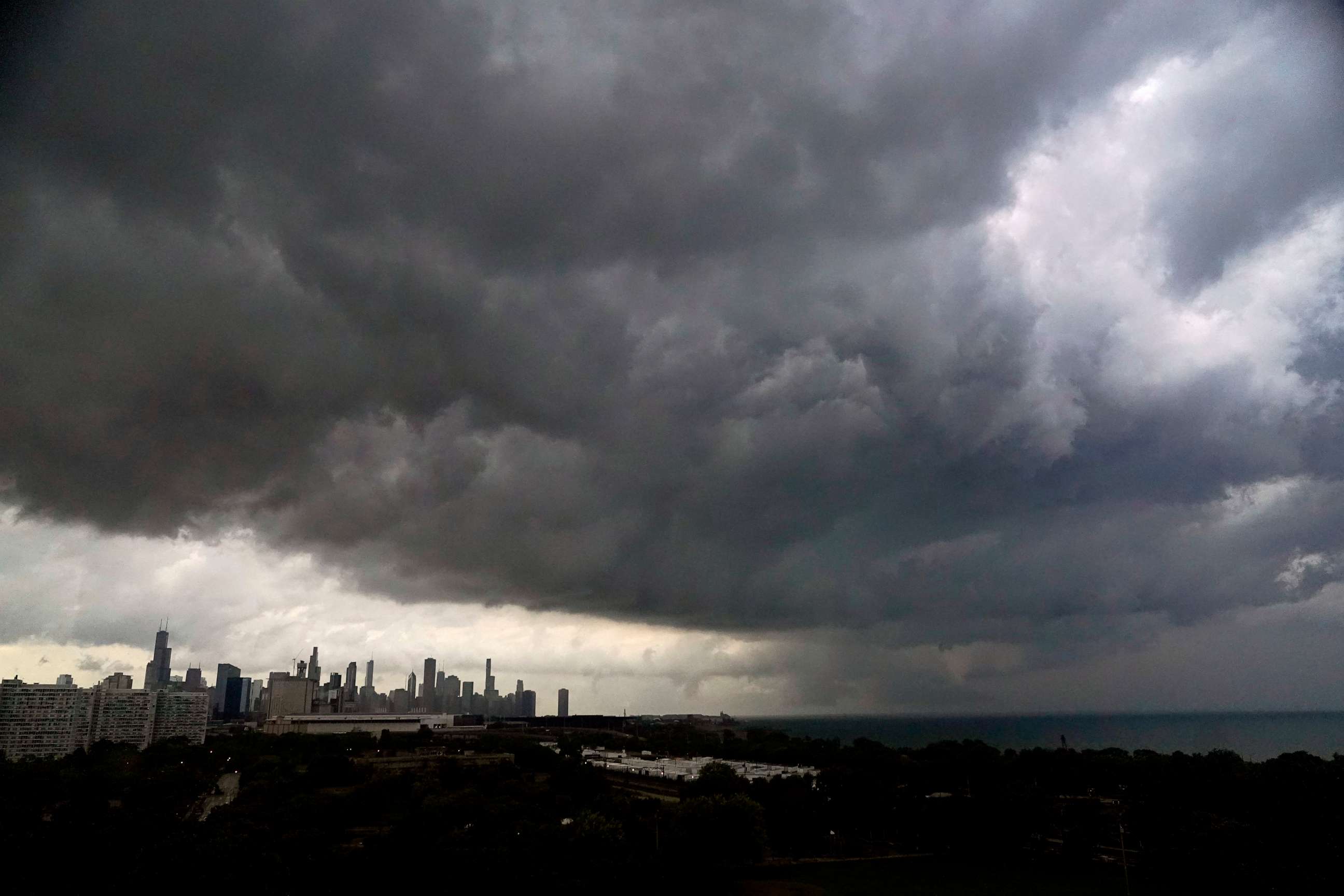 PHOTO: Storm clouds pass over Chicago, Illinois, on July 12, 2023, as the National Weather Service issued multiple tornado warnings in the greater metropolitan area.