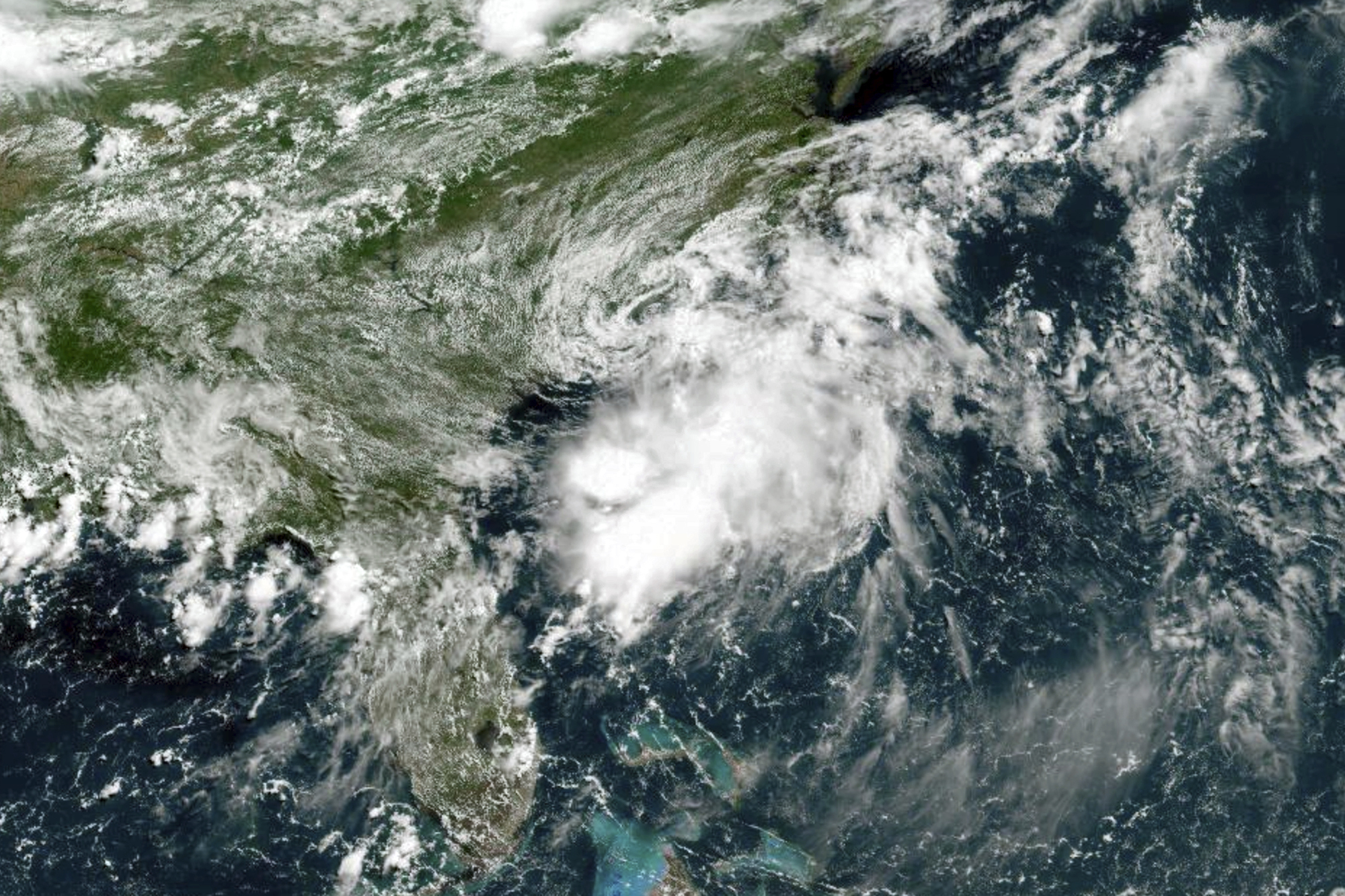 PHOTO: A NOAA image taken at 11:30 a.m., Saturday, July 2, 2022, shows Tropical Storm Colin off the Atlantic coast of the U.S.