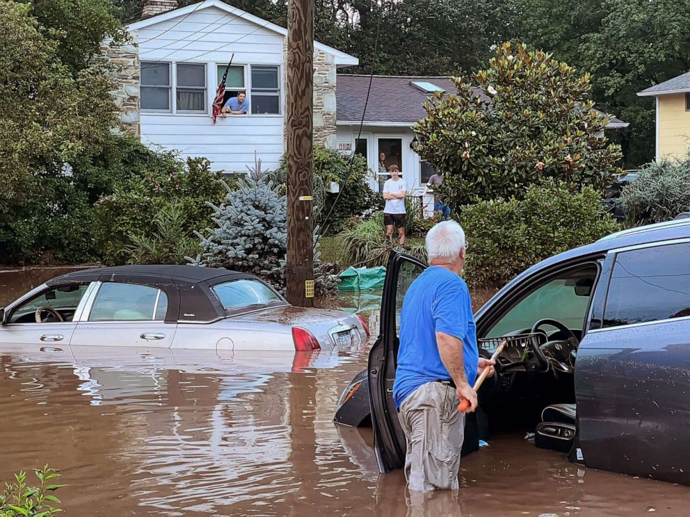 PHOTO: Water submerges vehicles in Yardly, Pa., following flash floods, July 16, 2023.
