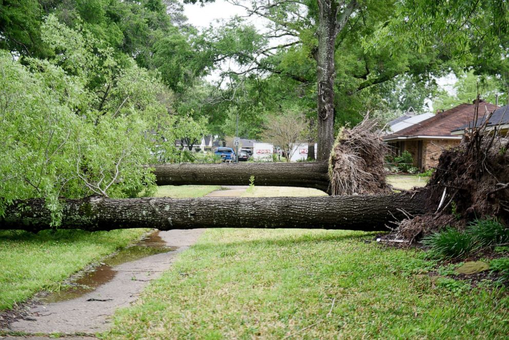 PHOTO: Storm damage is shown in the Spring Lake neighborhood of Shreveport, La., on April 13, 2022.