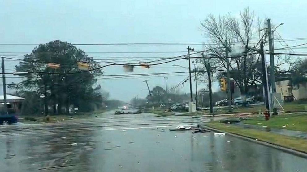 PHOTO: In this screen grab from a video, power lines are down in Deer Park, Texas after a storm, on Jan. 24, 2023.