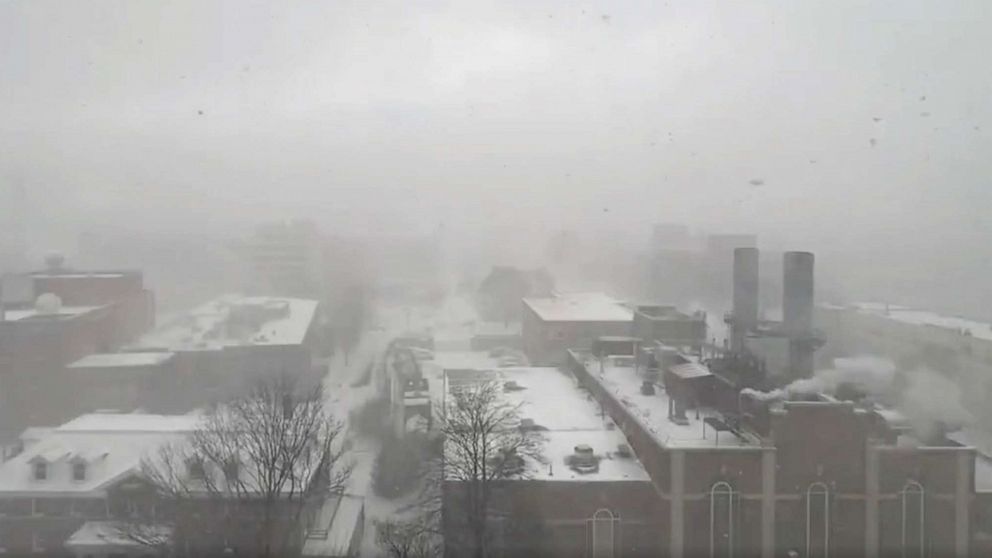 PHOTO: A still from a video showing a snow squall sweeping through State College, Pa., Feb. 19, 2021.  