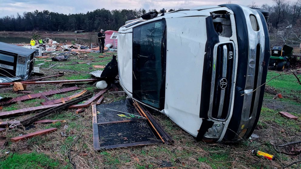 PHOTO: A photo shows damage from severe weather, including the home of an elderly in Bossier Parish, La., Jan. 11, 2020.