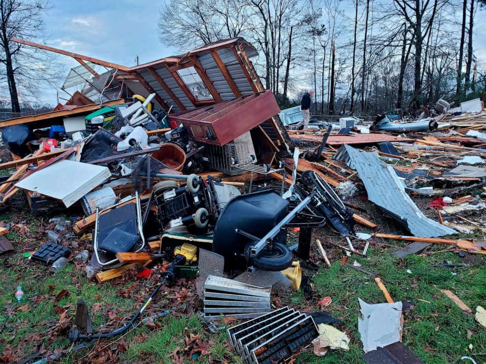 PHOTO: A photo shows damage from severe weather, including the home of an elderly in Bossier Parish, La., Jan. 11, 2020.