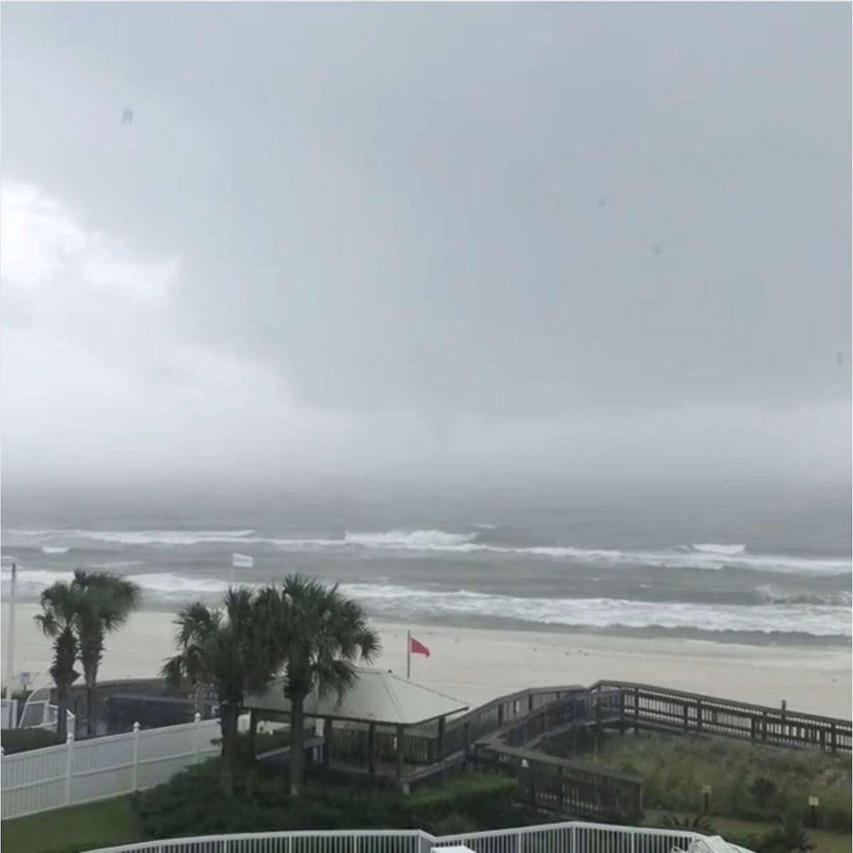 PHOTO: Rain and choppy sea are seen at Orange Beach, Ala., ahead of hurricane Nate in this still image from a video taken Oct. 7, 2017, obtained from social media. 