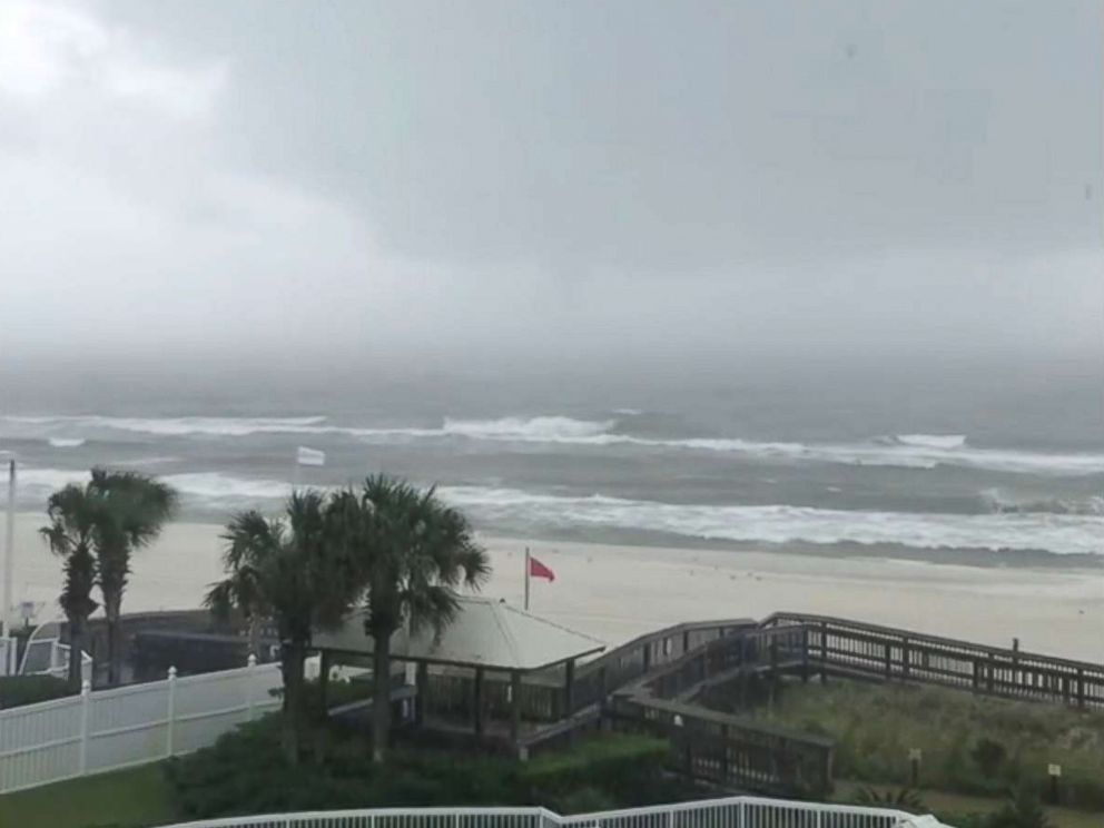 PHOTO: Rain and choppy sea are seen at Orange Beach, Ala., ahead of hurricane Nate in this still image from a video taken Oct. 7, 2017, obtained from social media.