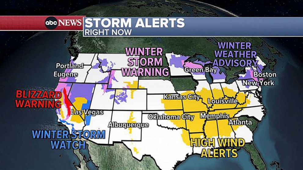 PHOTO: Weather alerts issued across the United States as of 6 a.m. ET on Feb. 27, 2023.