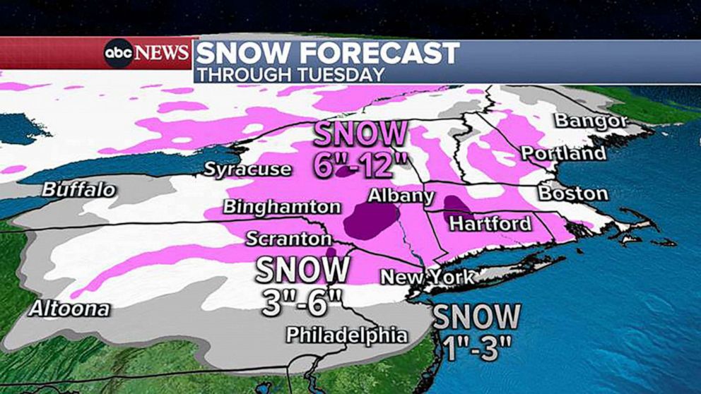 PHOTO: Up to 9 inches of snow is in the forecast from upstate New York to parts of New England on Feb. 27, 2023.