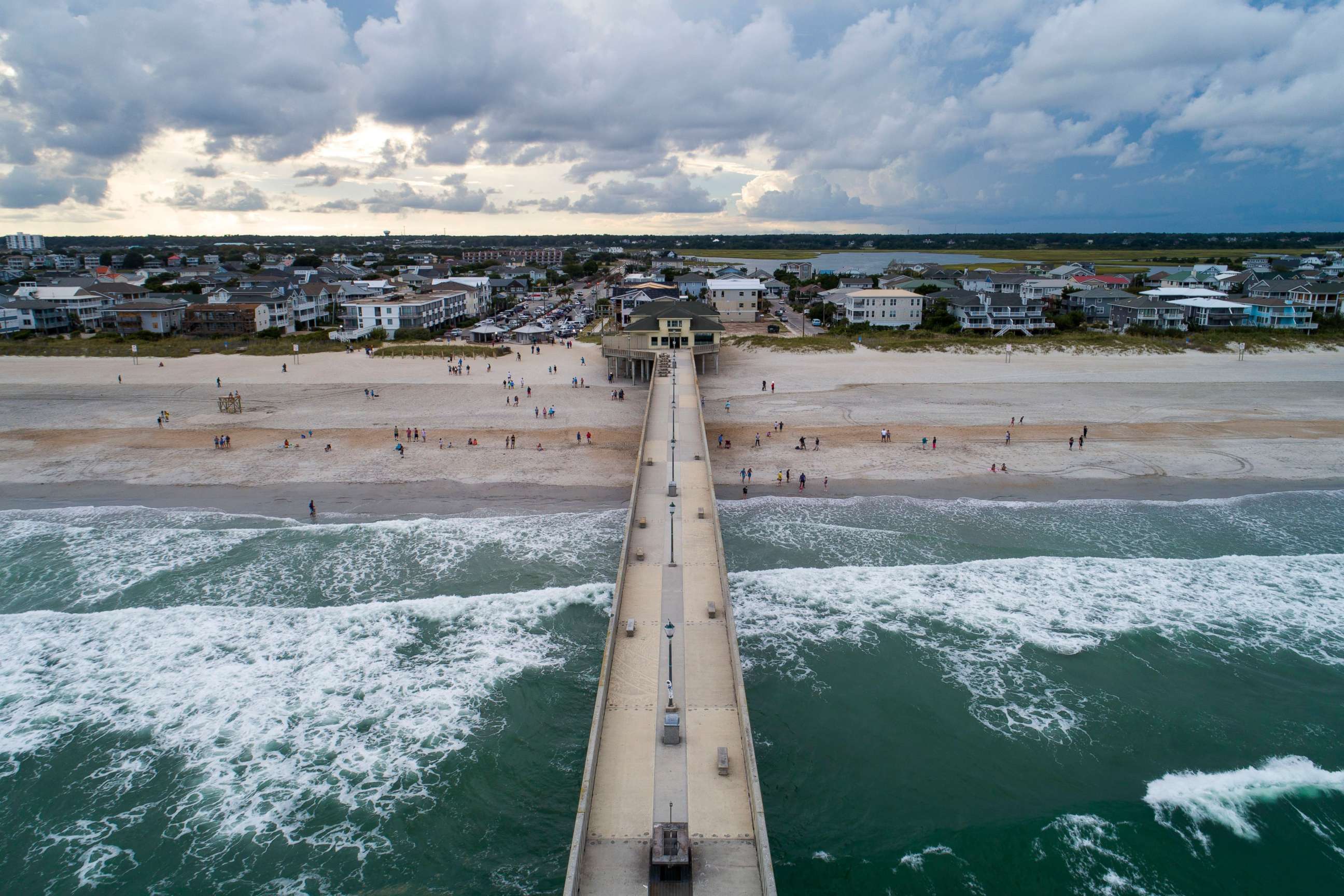 PHOTO: Johnny Mercer's Fishing Pier juts into the Atlantic Ocean two days before Hurricane Florence is expected to strike Wrightsville Beach, N.C., Sept. 11, 2018.
