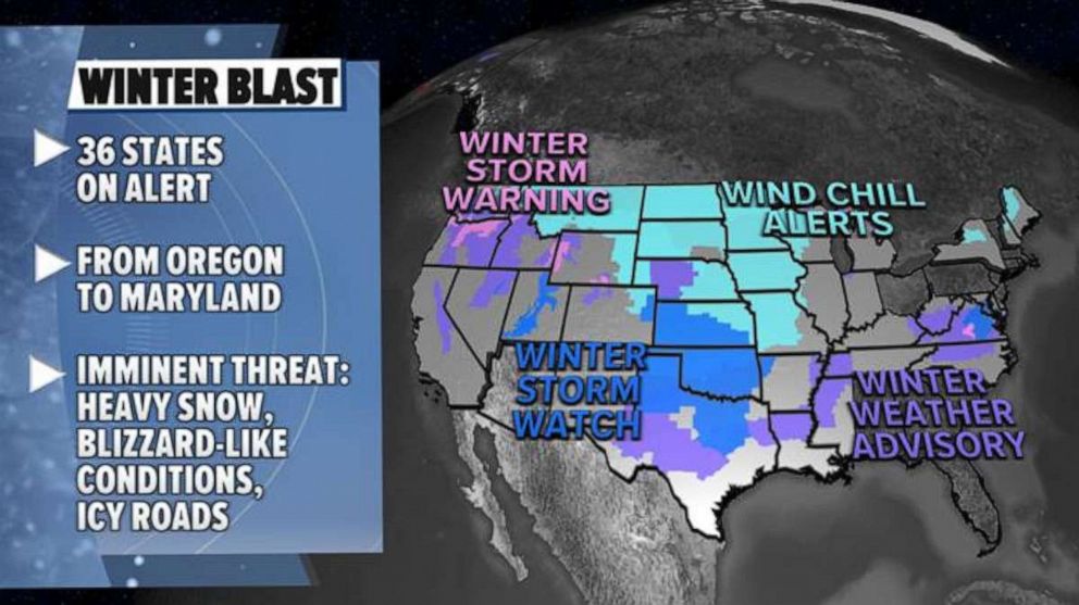 PHOTO: Multiple storms will move across the U.S. this weekend into next week bringing snow and ice from coast to coast, Feb. 12, 2021.
