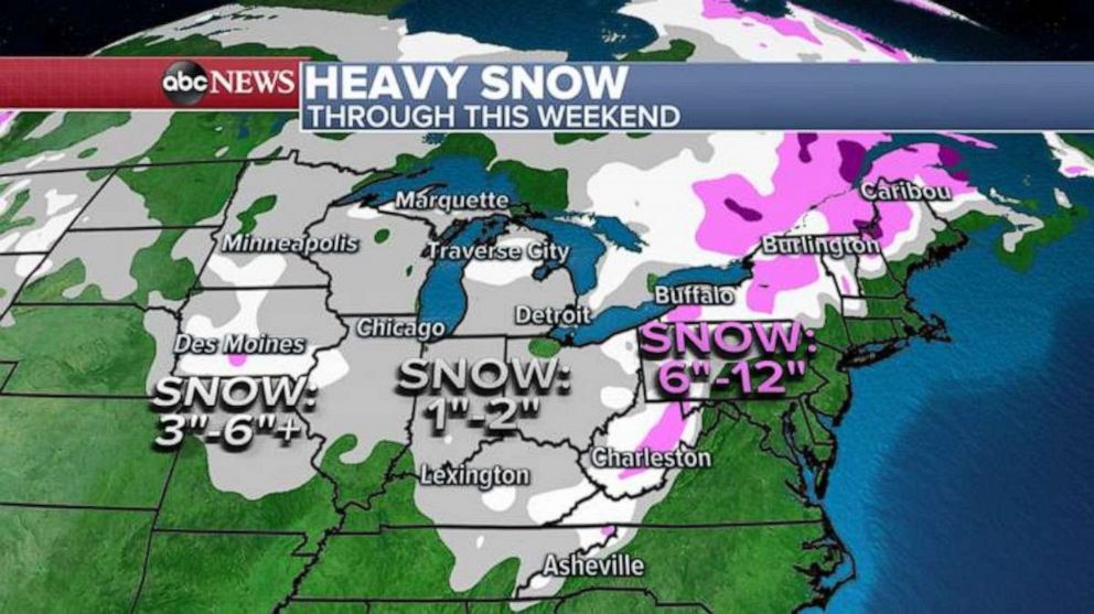 PHOTO: The heaviest snow over the weekend will be in the Northeast, where a foot of snow is possible in upstate New York and northern New England, Jan. 15, 2021.