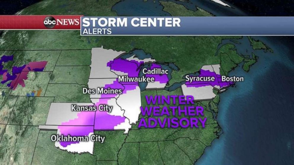 PHOTO: 14 states are under Winter Weather Advisory from Oklahoma to Massachusetts.