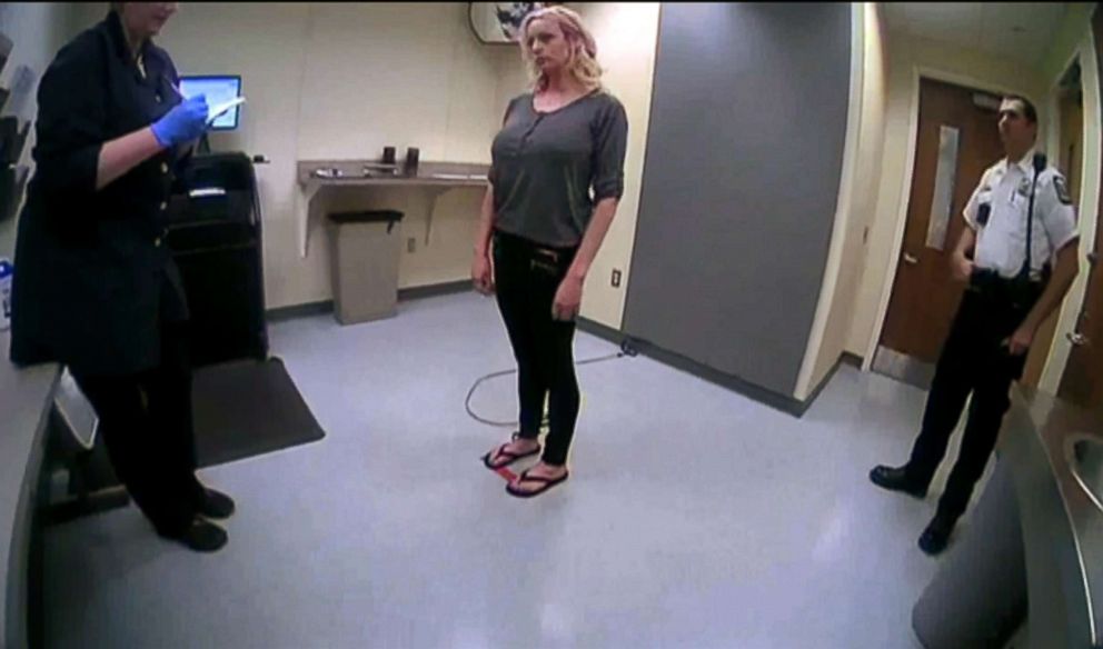 PHOTO: Body cam footage released by the Columbus Police Department shows Stormy Daniels during her arrest after a performance at Sirens Gentlemen's Club in Columbus, Ohio, July 12, 2018.